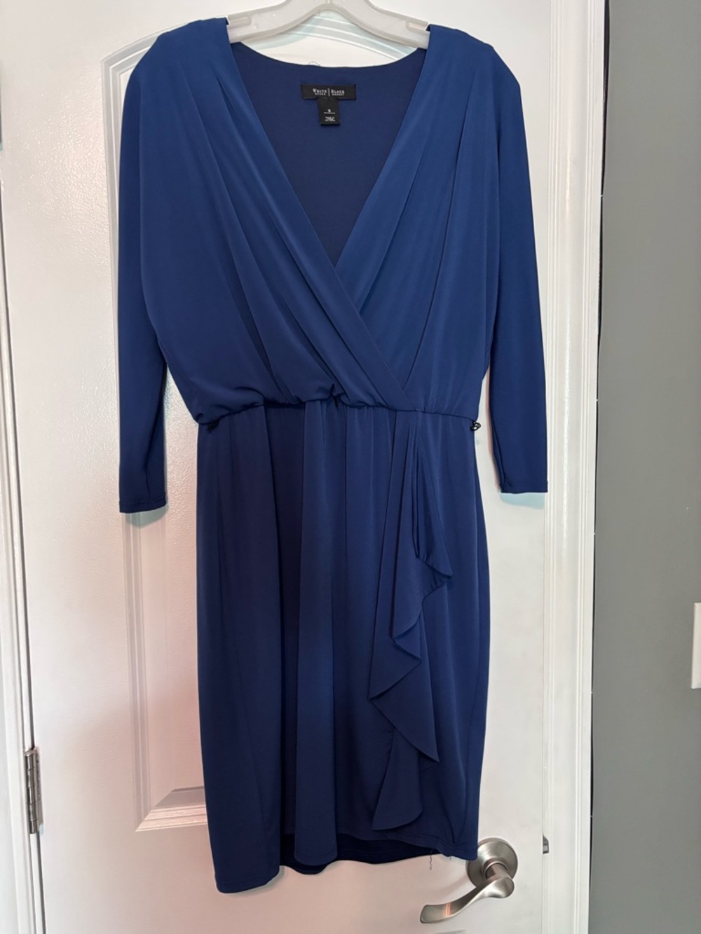 WHBM Blue Wrap Dress Size 8 Faux Wrap Ruffle Sleeve Career Size 8 - Picture 7 of 17